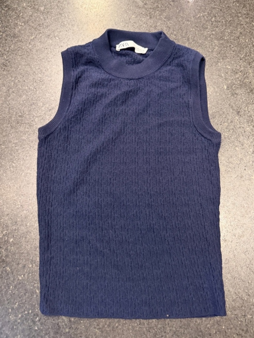 Zara Textured Crew Neck Tank (Navy Blue, Size Small)